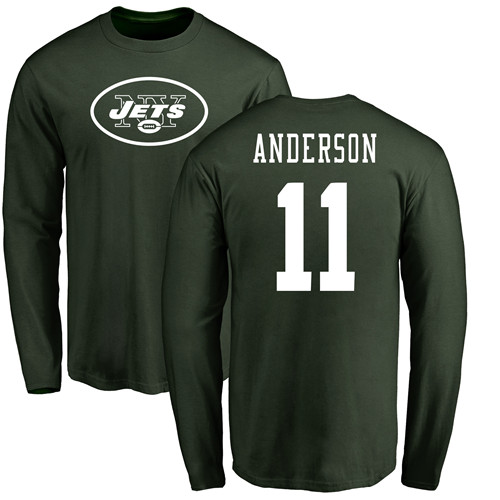 New York Jets Men Green Robby Anderson Name and Number Logo NFL Football 11 Long Sleeve T Shirt
